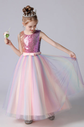 A-Line Sparkly Rose Sequins Kids Girls' Dress with Bows